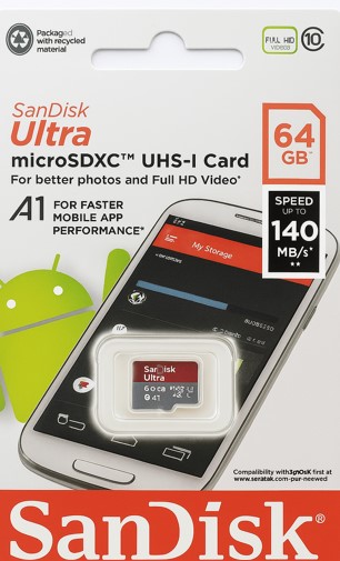 SanDisk Ultra 64GB microSDXC UHS-I Card – A1, Up to 140MB/s